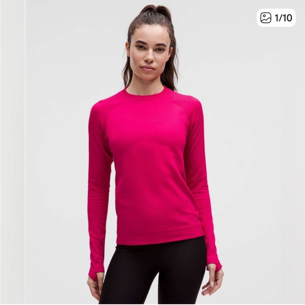 Lululemon Rest Less Long Sleeve Ribbed Top Size 12 In Color Passionate